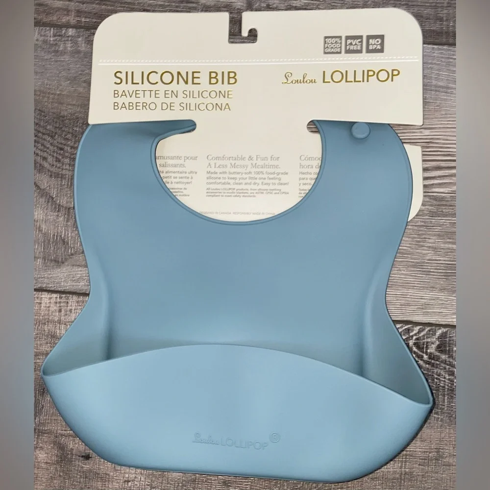 NWT LouLou Lolipop Slate Blue Boy’s Silicone Bib